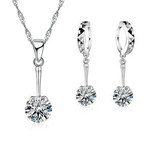 ❤️ 925 Sterling Silver Necklace And Earrings Set Drop Hoop Pendant